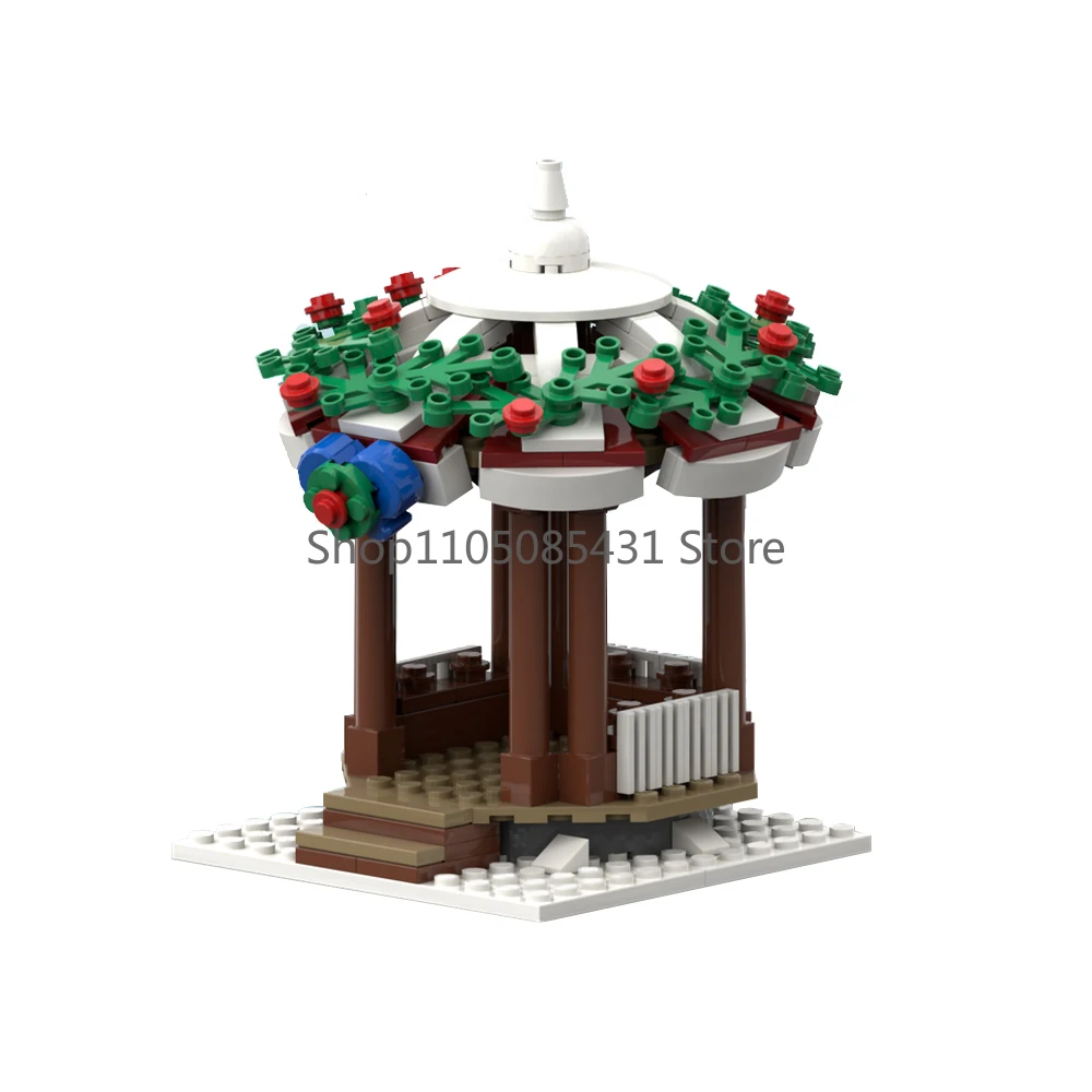

MOC Winter Village Gazebo Building Blocks Set - Christmas Scene Street View Model Kit
