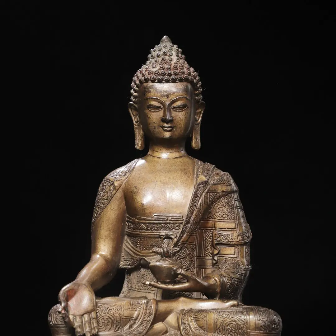 Brass Gold Plated Amitabha Shakyamuni Medicine Vairocana Buddha Living Room Temple Decor