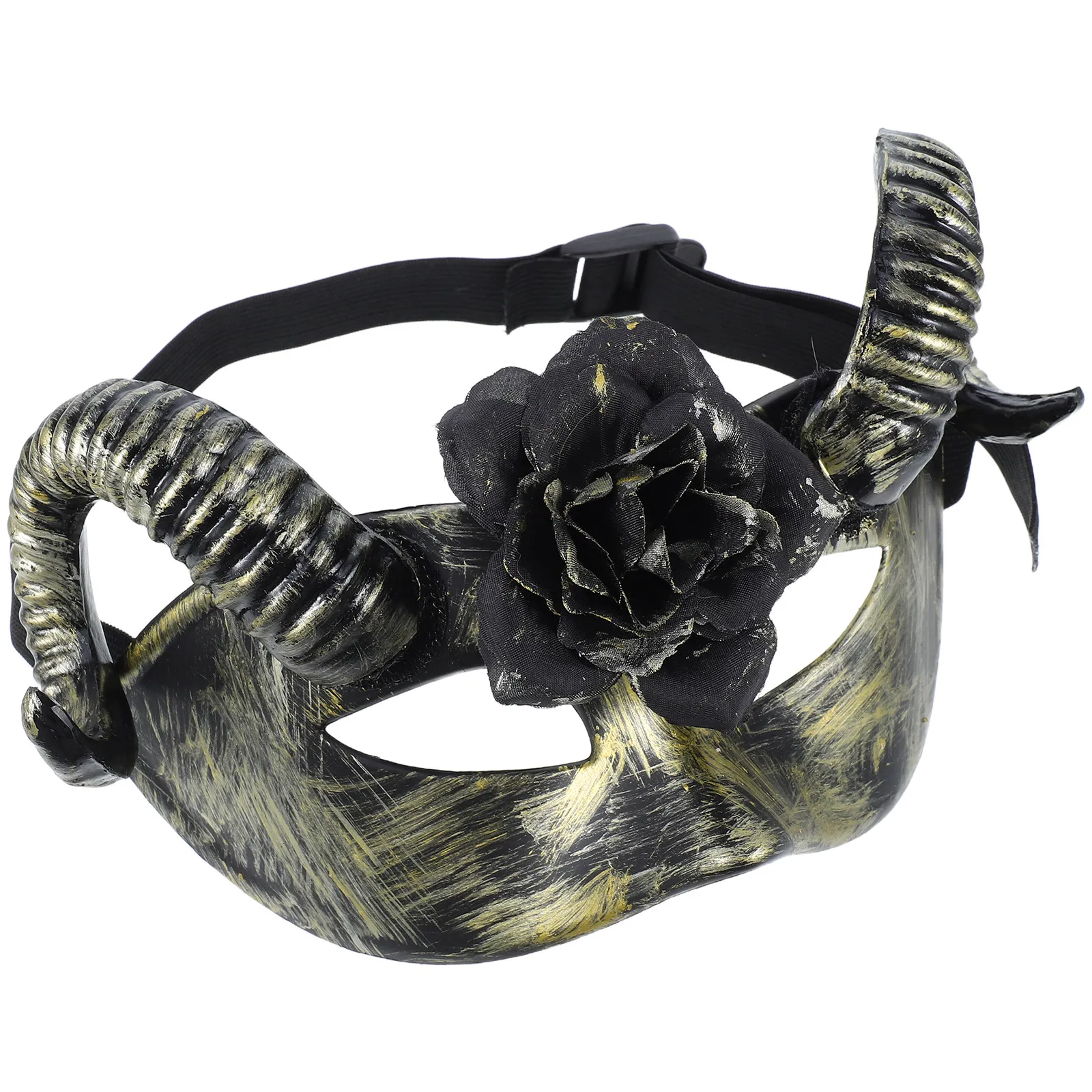 Half Face RAM Horns Floral Mask Detachable Adjustable Strap Halloween Costume Men Women Cosplay Party Masquerade