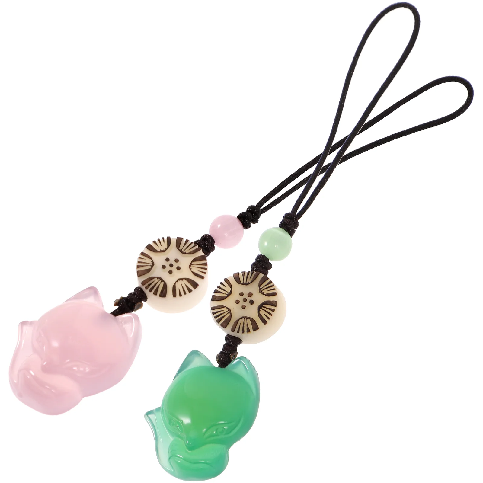 2 Pcs Accessories Jade Fox Pendant Man Tote Trendy Decor Nylon Rope Charm Necklace Bag Adornments