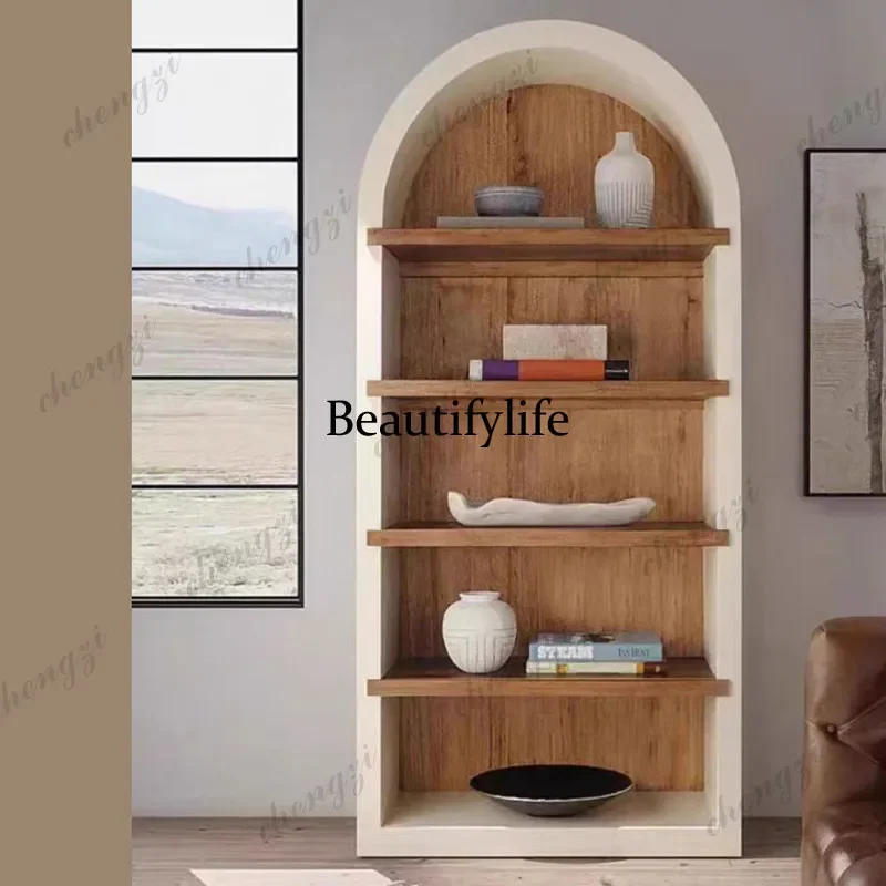 French retro simple solid wood arc arched bookcase study locker small apartment shelf display display cabinet
