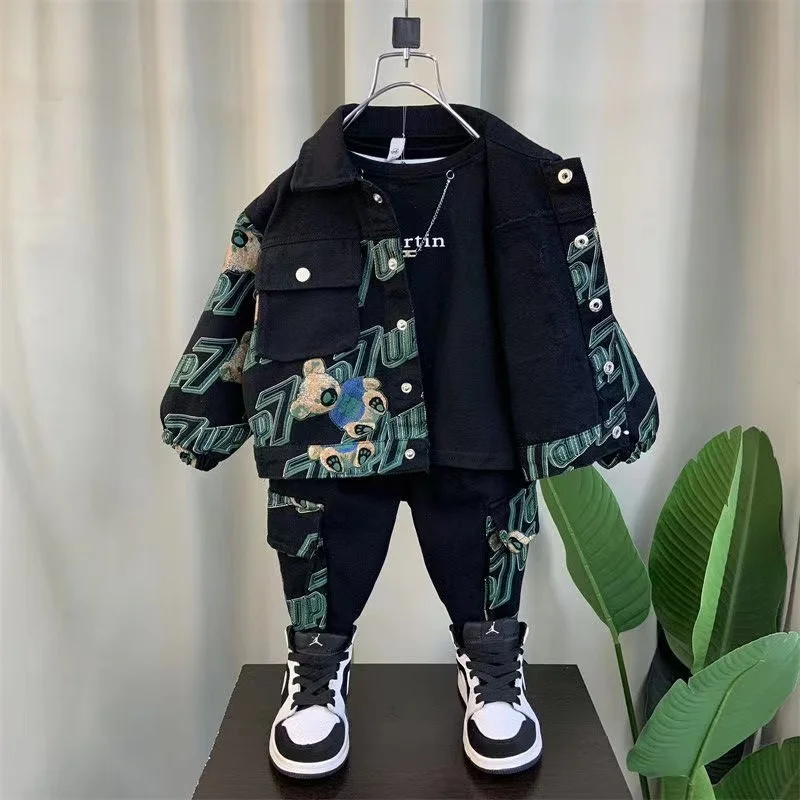 Kids Boys Set outfit Suit Spring Autumn Denim Jackets Fashion Sportswear Suit Children\'s Clothing Boy\'s Baby Top Pants 2PCS 2024