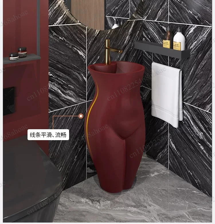 Italian burgundy high-end column basin designer personalized art and creativity integrated floor club wash basin
