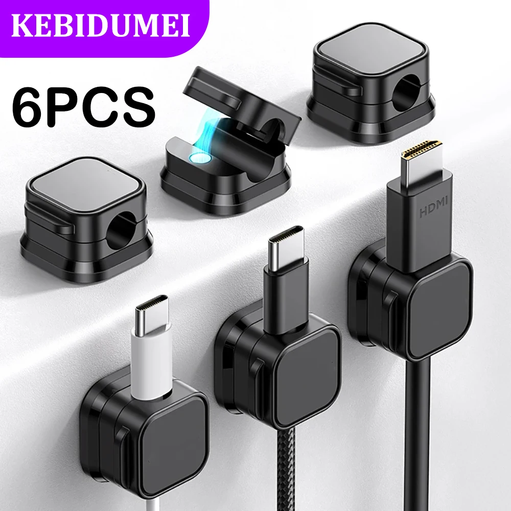 2-6PCS Magnetic Cable Clip Magnetic Cable Winder Cord Organizer Adjustable Cord Holder Under Desk Cable Management Holder