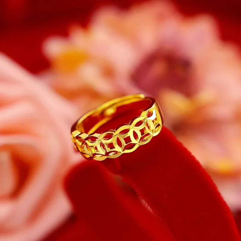 

9999 Real Gold 24K Japanese and Korean Fashion Women's Gold Pure Gold Lucky Money Opening Ring Women's Jewelry