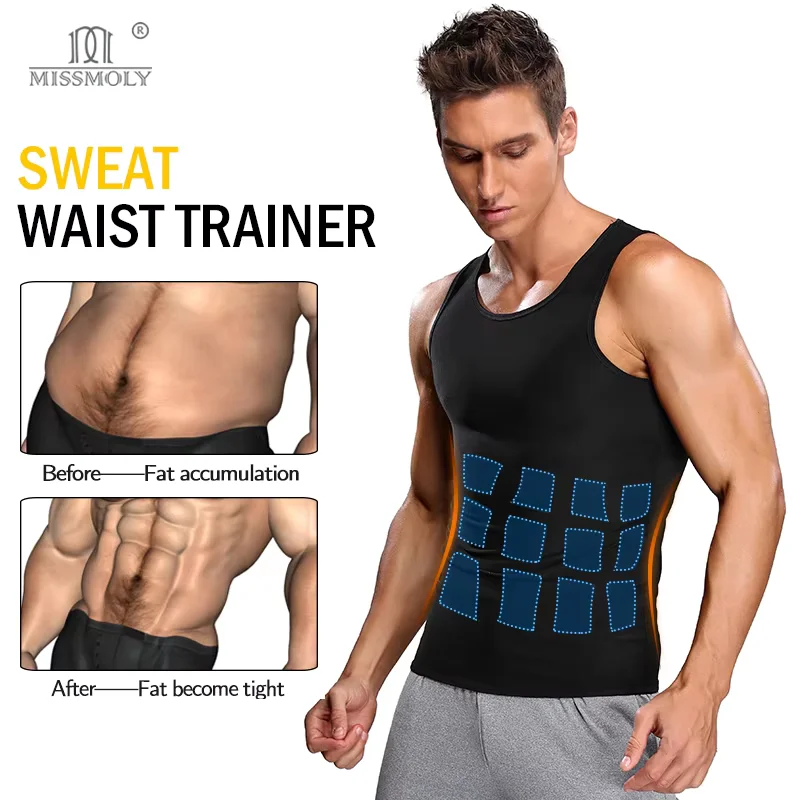 

Miss Moly Sauna Suit Men's Tummy Control Tank Top Slimming Body Shaper Heat Trapping Waist Trainer Fat Burning Corset Underwear