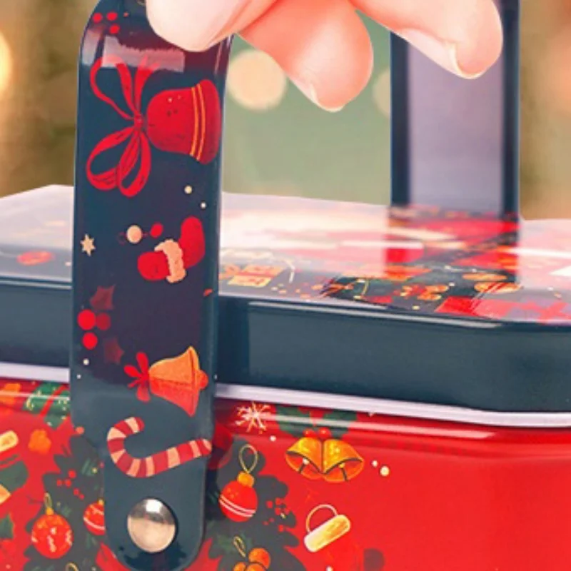1 قطعة هدية عيد الميلاد صندوق مع مقبض صفيح الحلوى كوكي علبة التعبئة والتغليف الحاويات الاطفال السنة الجديدة هدية ديكور عيد الميلاد لوازم الحفلات #1