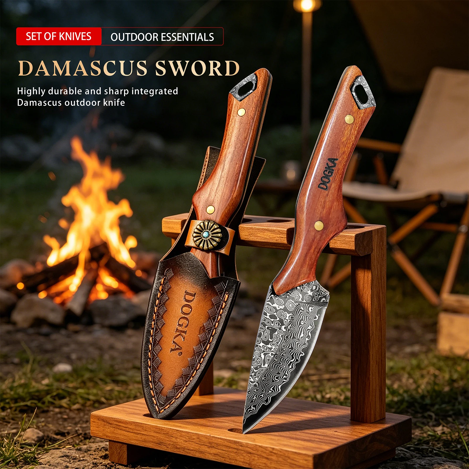 Damascus Steel Fixed Blade Knife - 7.28