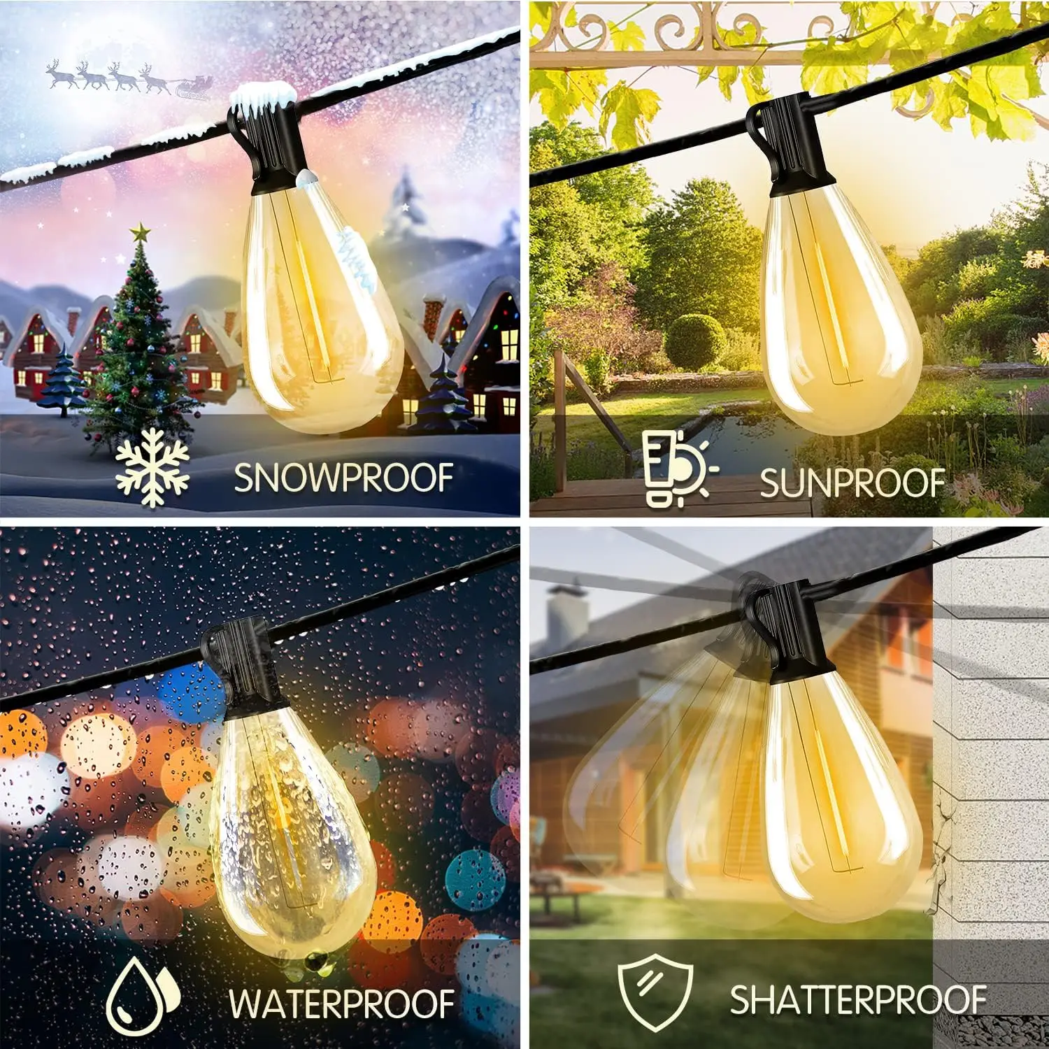 50FT, S14 LED-terrasverlichting met 25 Edison vintage lampen, aansluitbare buitenlichtslingers voor veranda achtertuin bistro, IP65