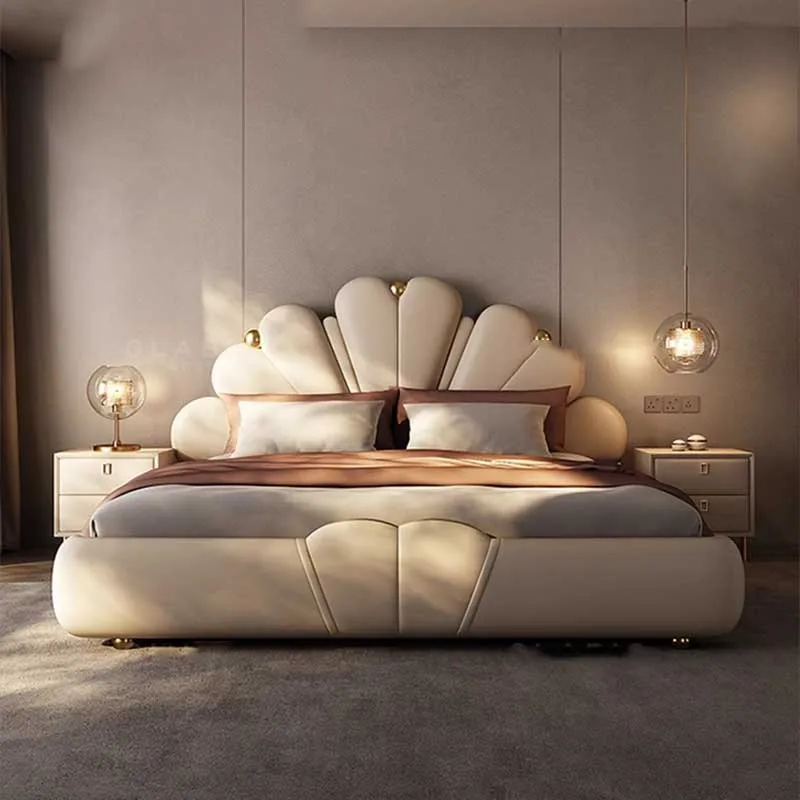 

Villa Designer Double Bed Headboard Wood White Modern Luxury Bed Frames Queen Storage Design letto matrimoniale home furnitures