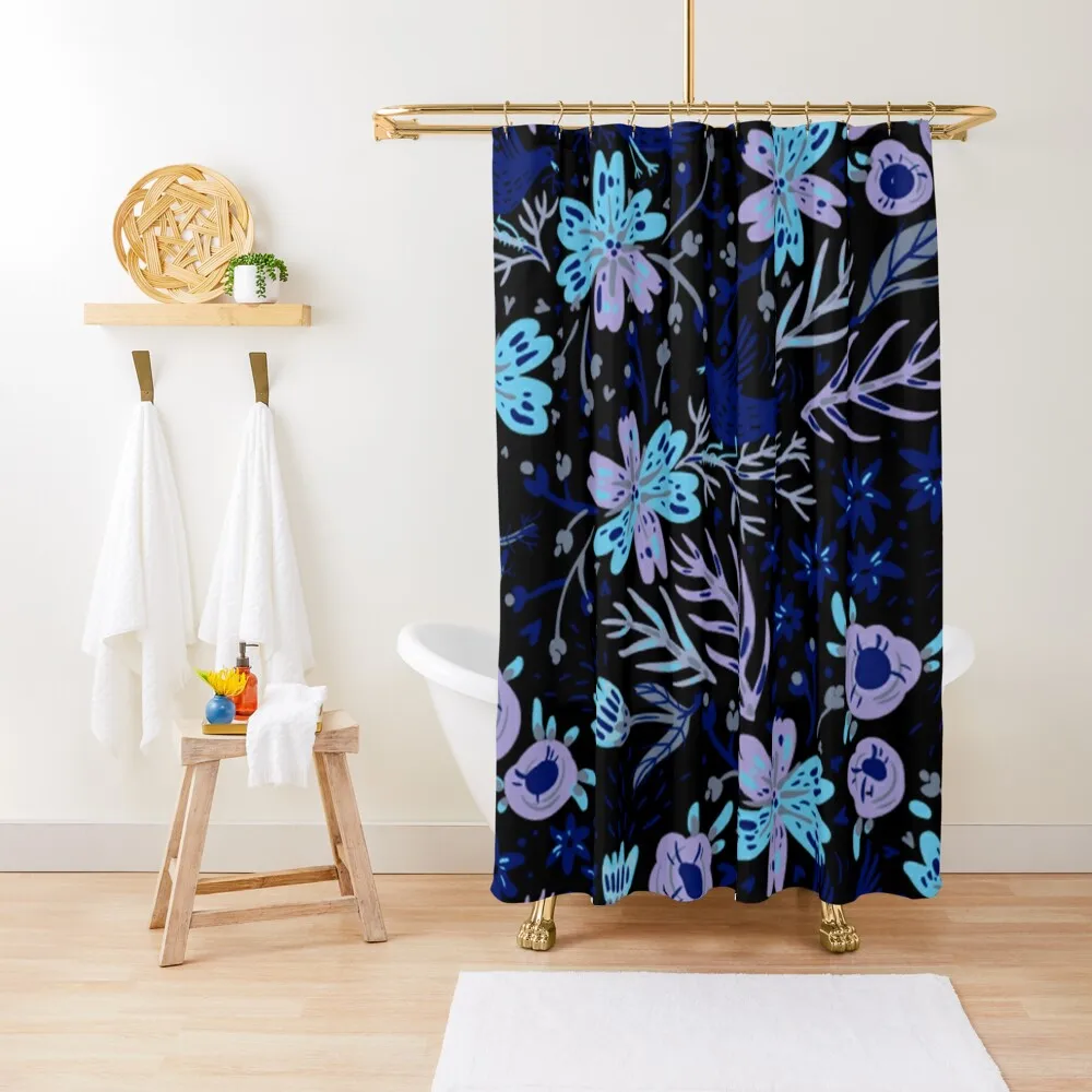 

Floral Blue and Purple Pattern Shower Curtain Cute Shower Anti-Mold Waterproof Shower Curtain