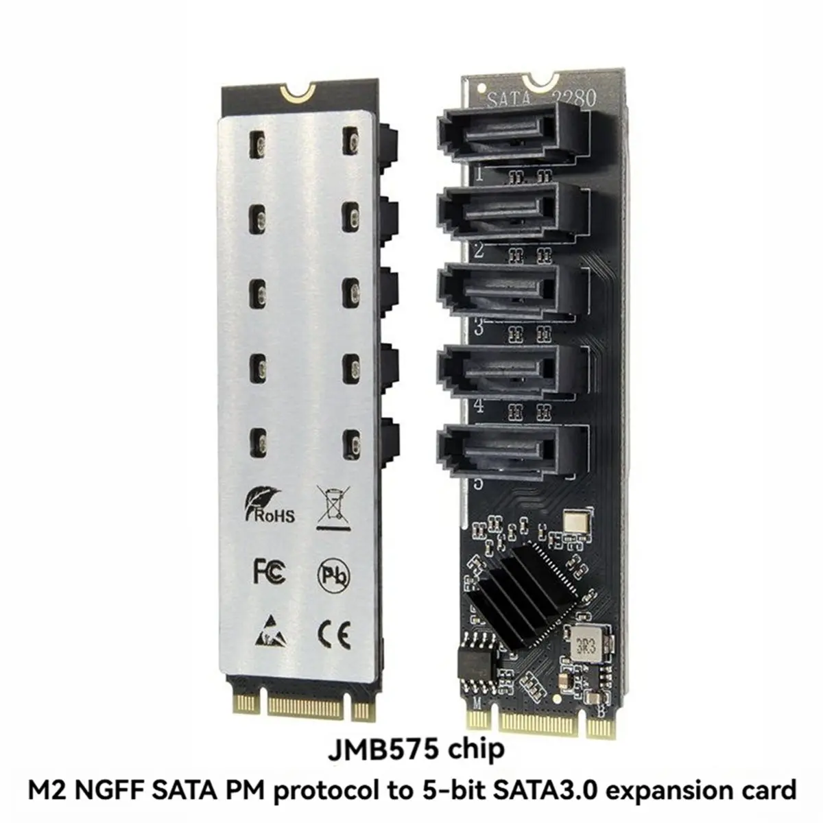 A40I M.2 NGFF B-KEY to SATA Adapter SATA Port Multiplier M.2 to 5 Ports SATA3 6Gbps SSD Expansion Card JMB585 Chip view 4