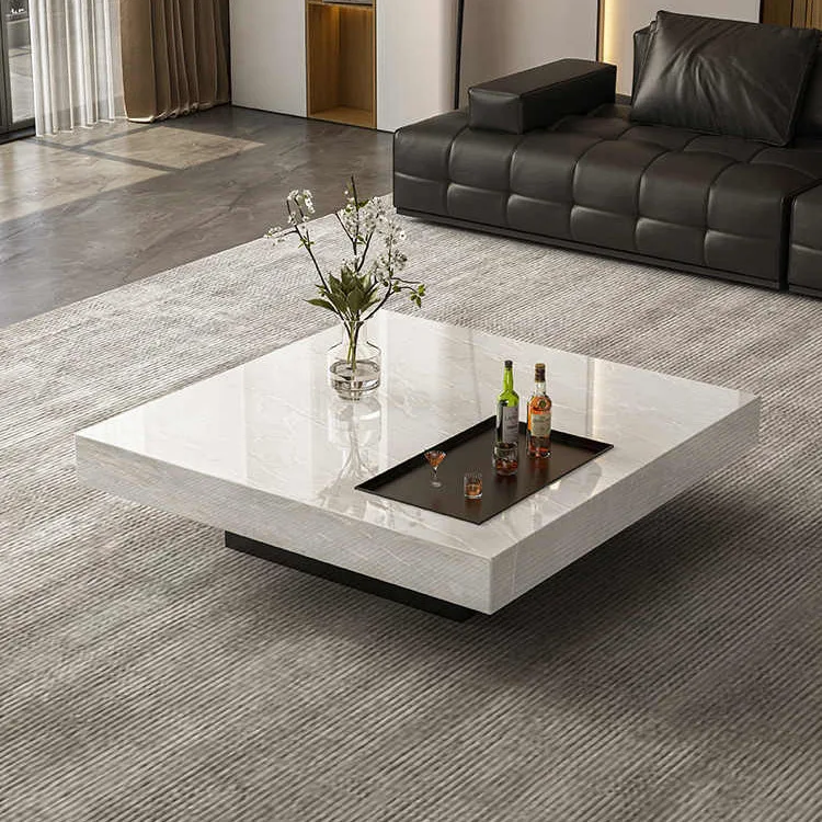 

Natural Luxury Stone Coffee Table Marble Light Luxury High-end Kali Ice Jade Home New Square Suspension Minimalist Coffee Table