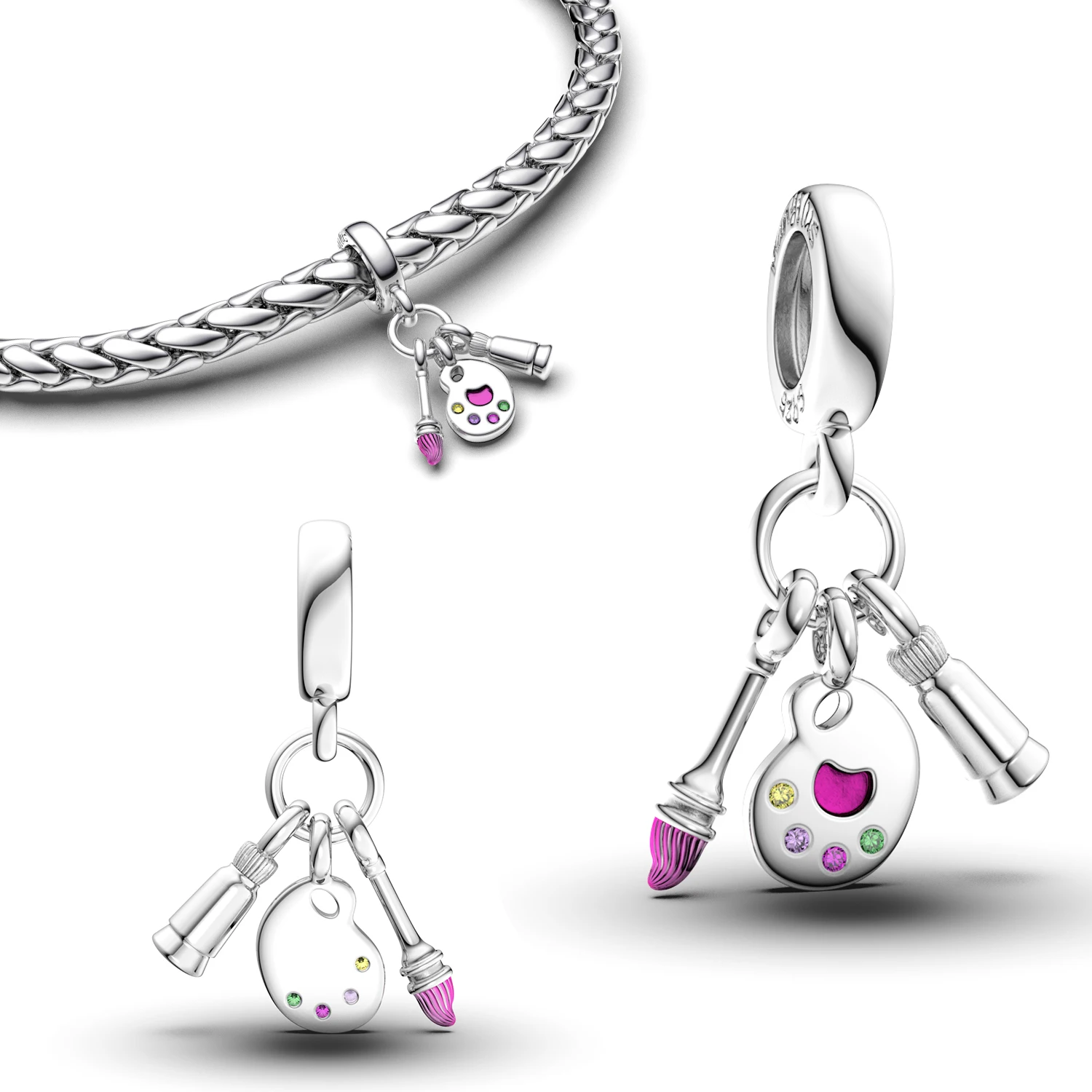 

925 Sterling Silver Paint Palette Charm Bead & Pendant Enamel Multi Color Fit Original Bracelet & Necklace Artistic Jewelry