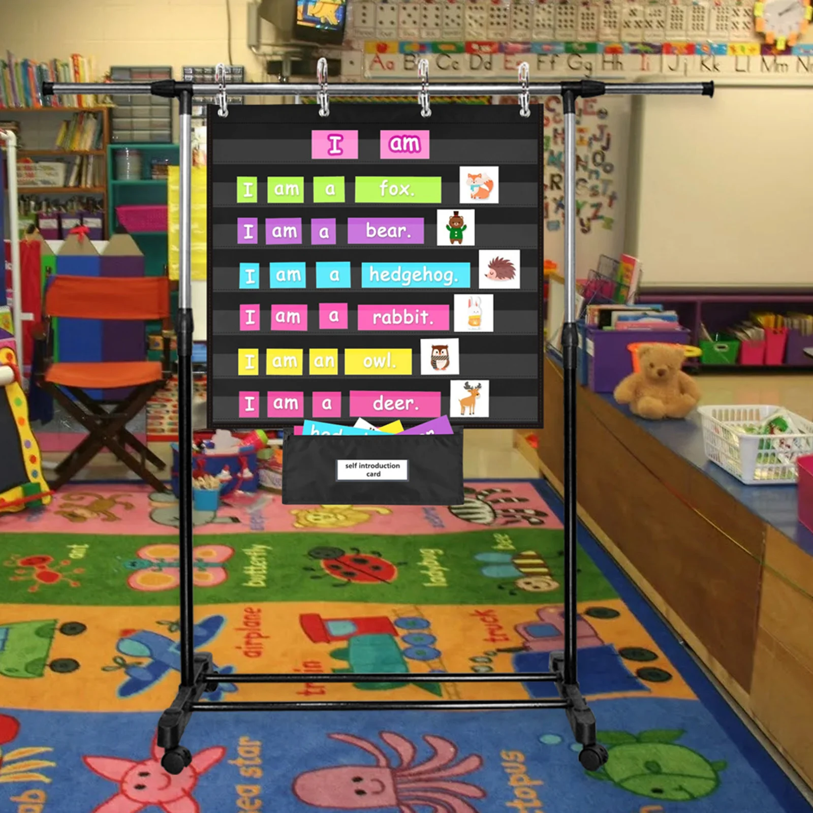 

Teacher Pocket Chart Classroom Pockets Numbered Schedule Black Hanging for Storage