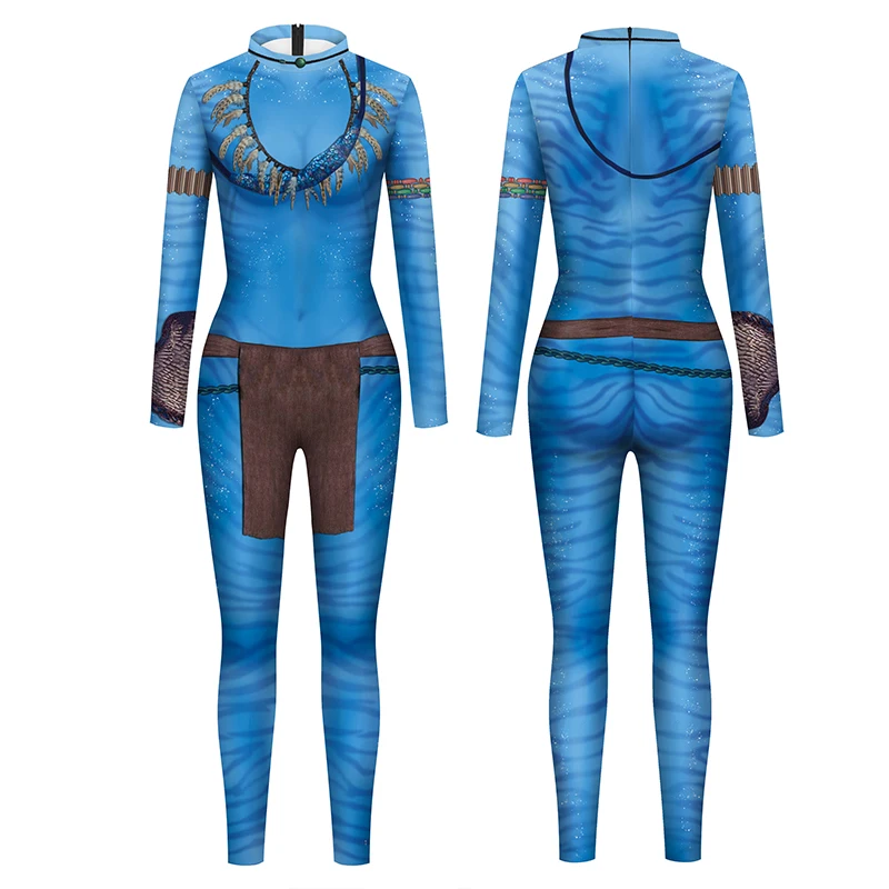 Film Avatar Jumpsuit Blauw Buitenaardse Bodysuit Paar Halloween Cosplay Kostuum Spandex Elasticiteit Zentai Pak Volwassen Party Catsuit