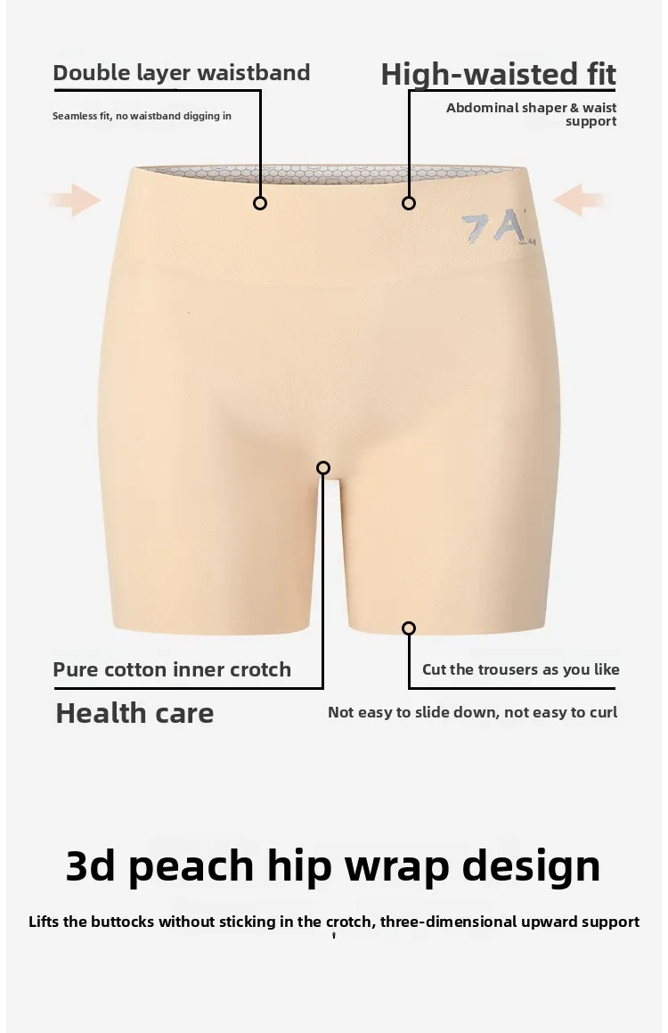 Sommer Neuheit: Damen-Shorts mit Hoher Taille, Nahtlose Sicherheitshose, Blendfreie, Abriebfeste Unterhose, Bauchweg-Effekt, Nicht-kräuselnde Basis-Hose – Detail 5