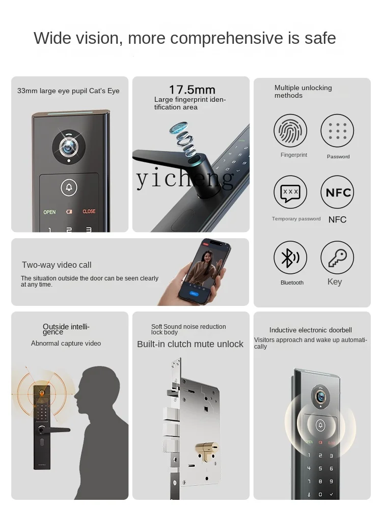 ZF Smart Door Lock Cat Eye Fingerprint Lock Household Anti-Theft Entry Door Electronic Password