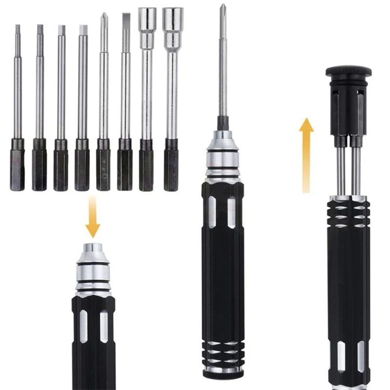 8 in 1 Steel Screwdriver Set Hexagon Socket Multifunctional Repair Tool Kit for RC Car Airplane Models Hex Wrench