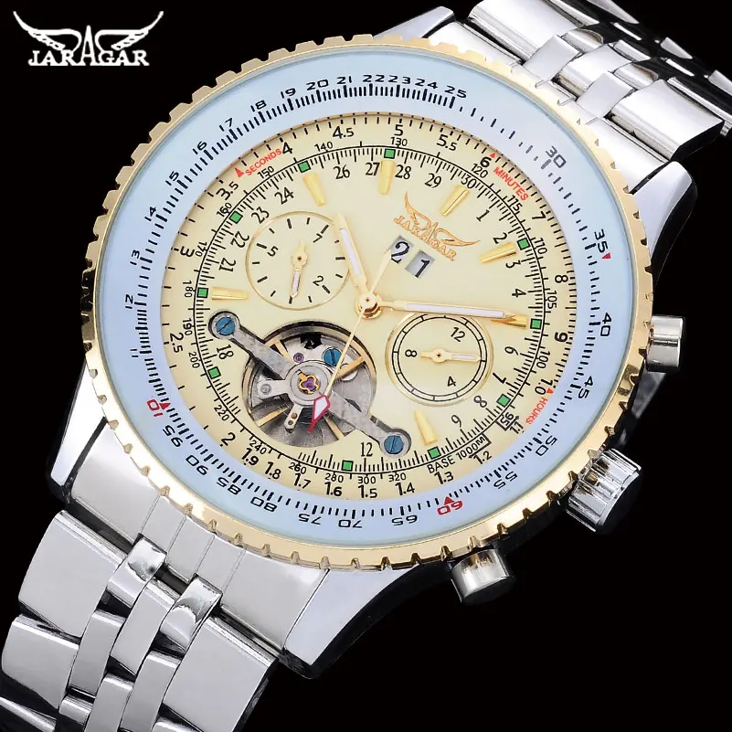 

JARAGAR Watch Men Tourbillon Watches Stainless Steel Band Automatic Self-Wind Mechanical Wristwatches Men Relogio Masculino