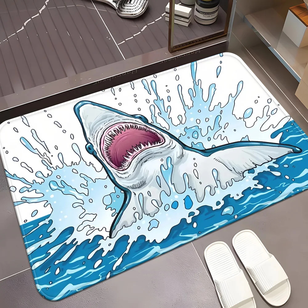 Shark Wave Door Mat Bathroom Floor Mat Machine Washable Soft Carpet Bedroom Living Room Entrance Camping Picnic Outdoor Rug