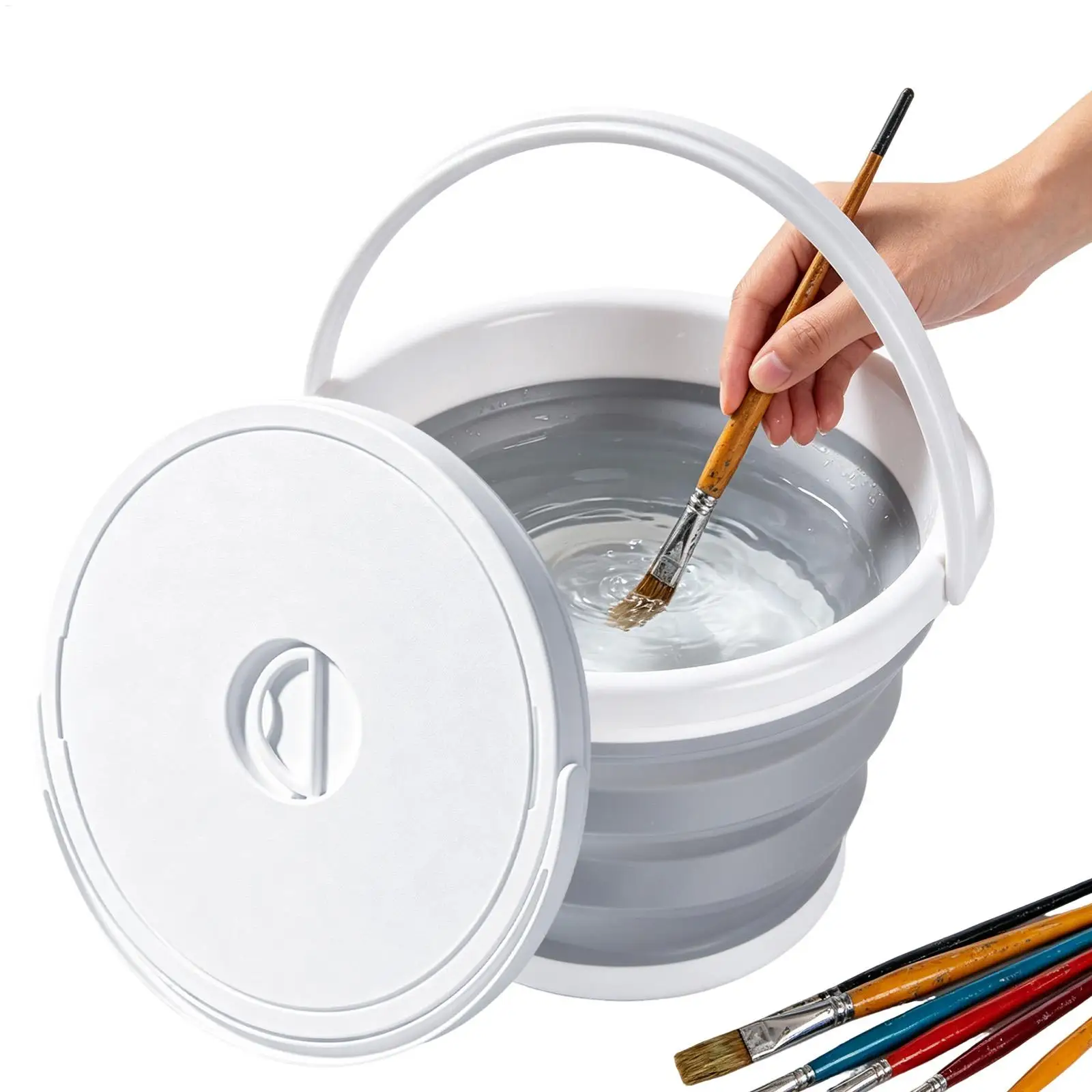 10L Folding Water Bucket Silicone Collapsibles Bucket With Lid Handle Portable Water Tub For Camping Fishing Car Wash Cleaning