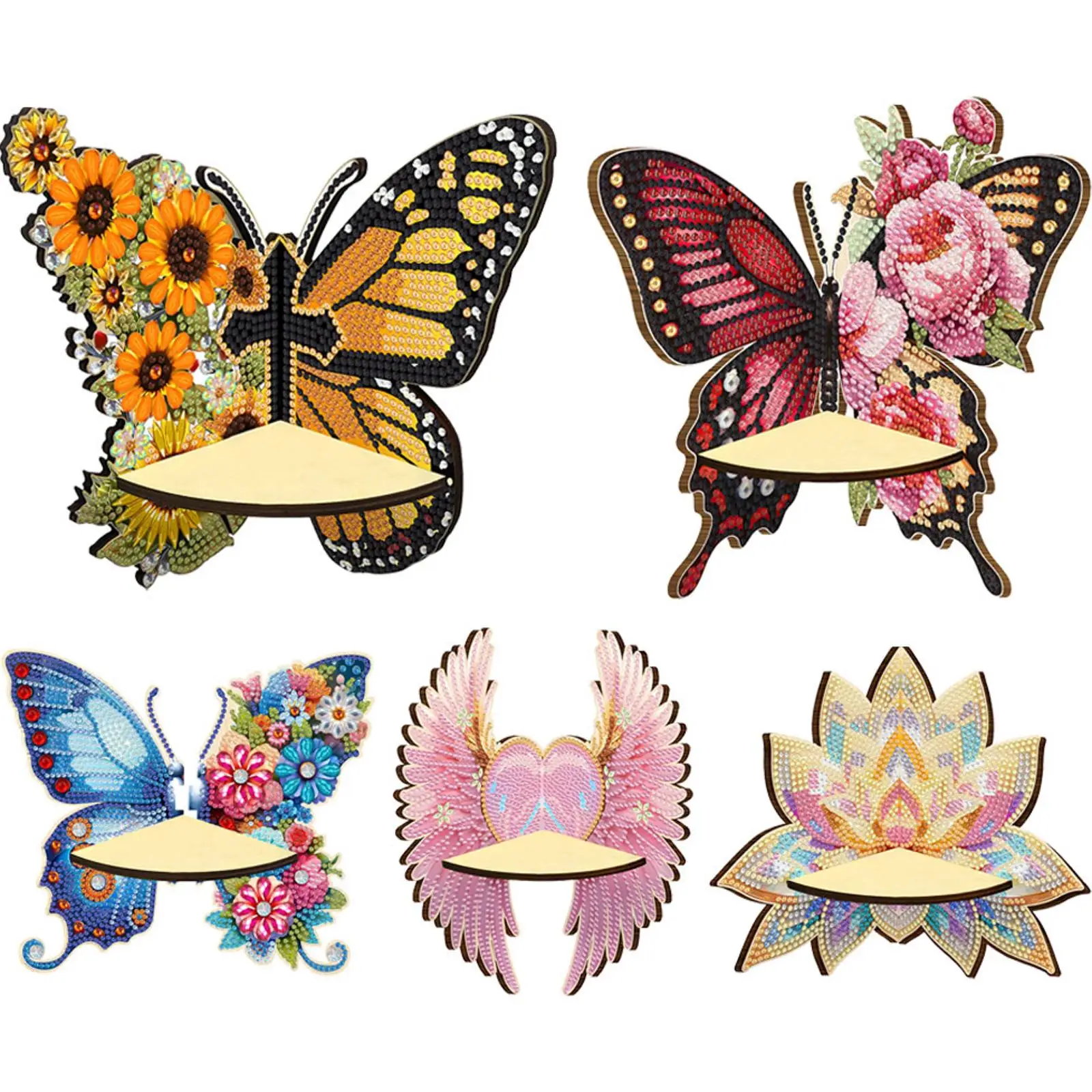 

Beautiful Pattern 5D DIY Diamond Art Floating Corner Shelf Diamond Painting Triangle Fan Shaped Rack for Kitchen Bedroom