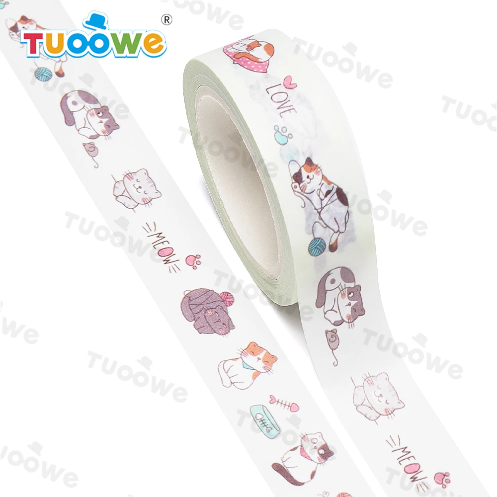 2022 NEW 1PC 15mm x 10m Funny Cats Doodle Cartoon Scrapbook Paper Masking Adhesive Washi Tape washi tape set designer mask