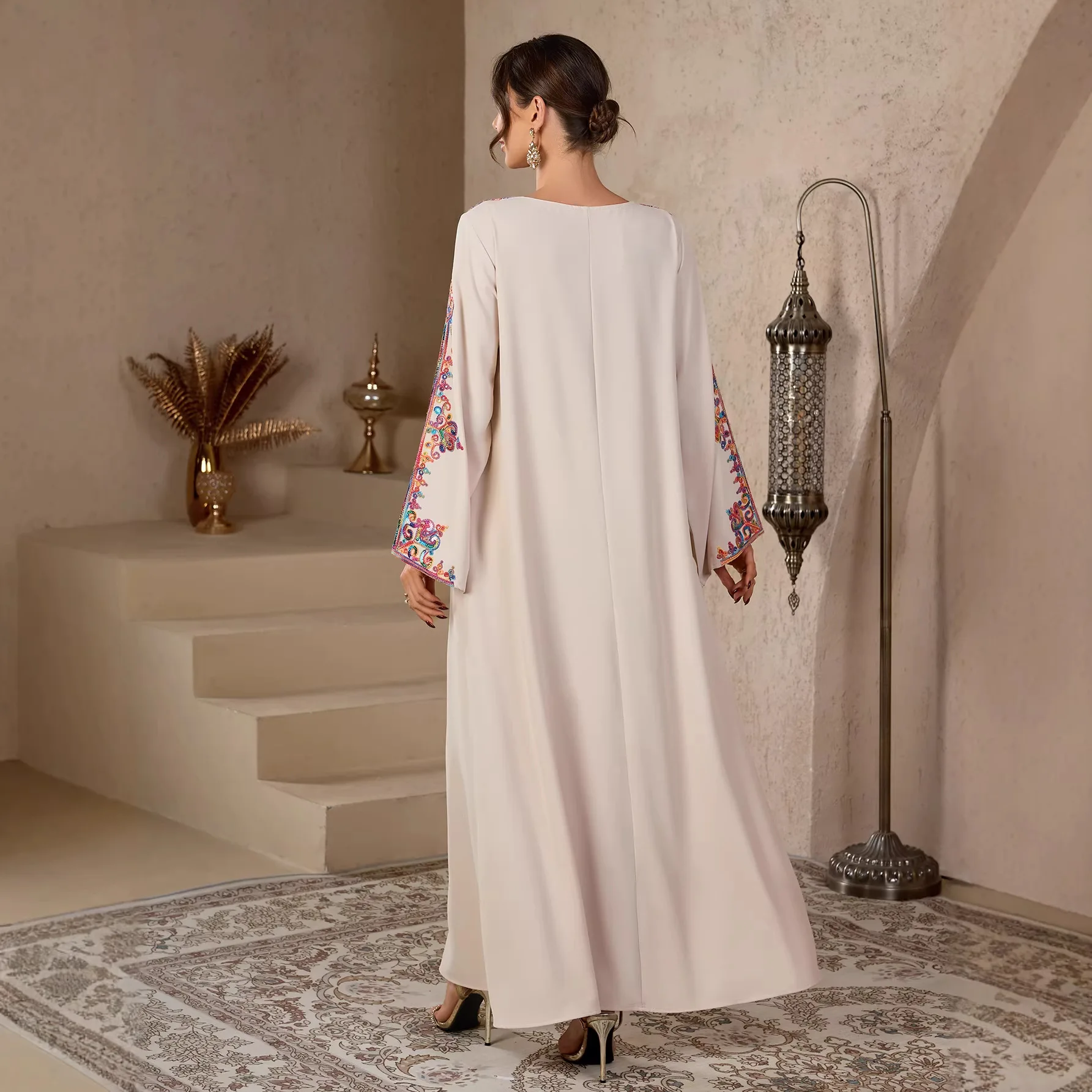 Women Dress Eid Abaya Embroidery Dresses Sequins Ramadan Morocco Jalabiya Vestidos Dubai Muslim Party Kaftan Islam Long Robe