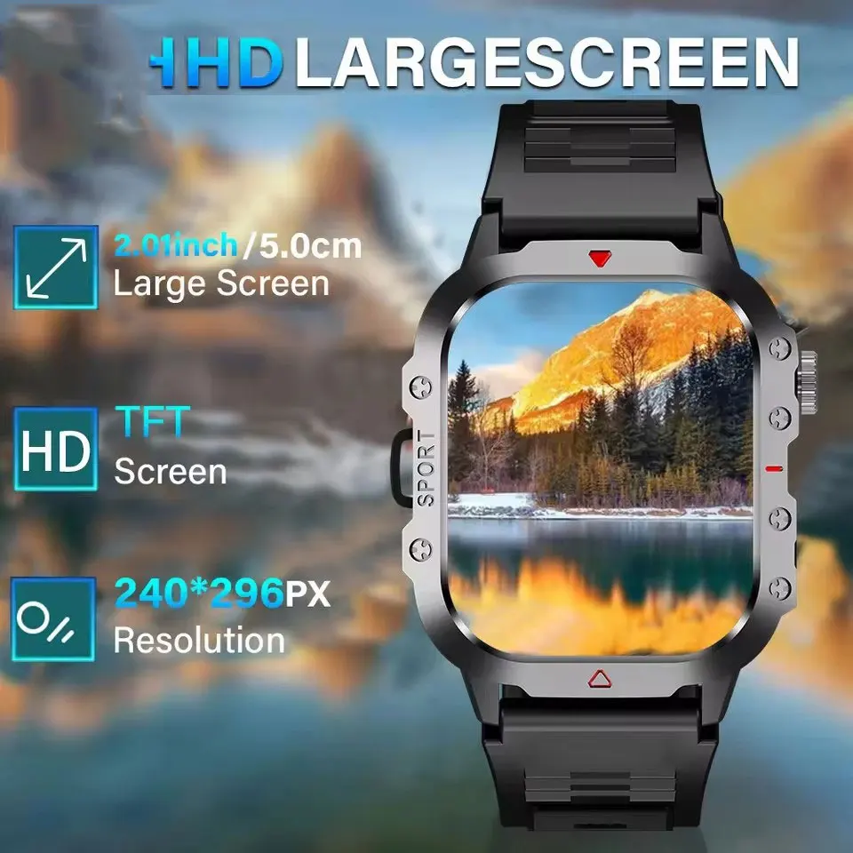 

New Outdoor Sport Militray SmartWatch Men Bluetooth Call GPS Fitness Tracker Heart Rate Sleep Smart Watch for ios Android