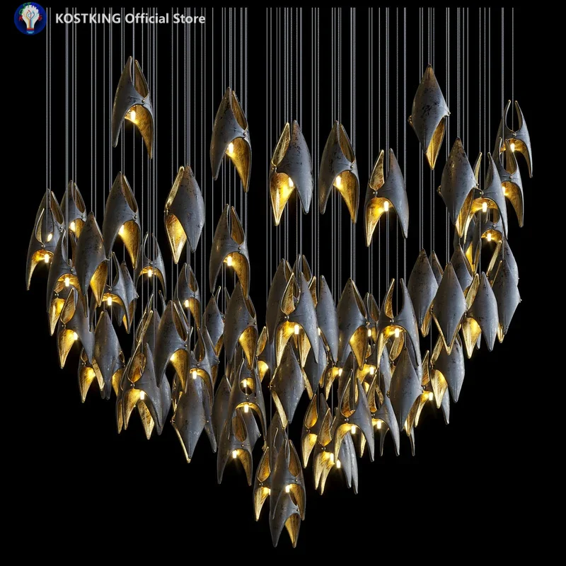 Project Custom Chandelier Cearamic Black Gold Art Creative Chandelier Lightings for Hotel Villa Restaurants