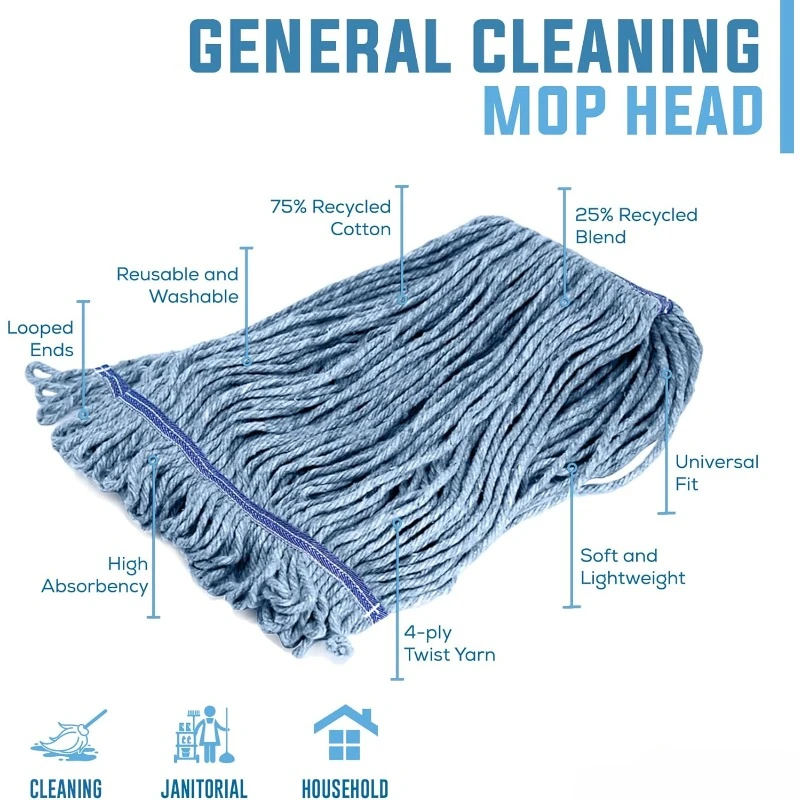 Bulk Pack of 6 HEAVY DUTY Commercial Mop Head Replacement,Wet Industrial Cotton Looped End String Cleaning Mop Head Refill,Blue