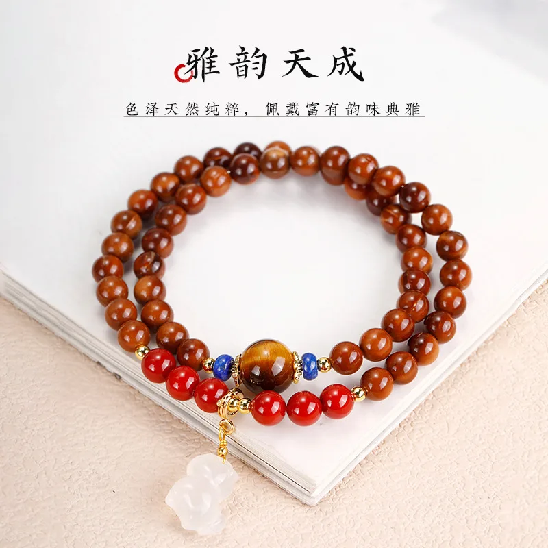 2026 New Chinese Style Kuka Tiger Eye Stone Double Loop Bracelet New Year Pony Pendant Multi Gem Bracelet for Women High End Lux