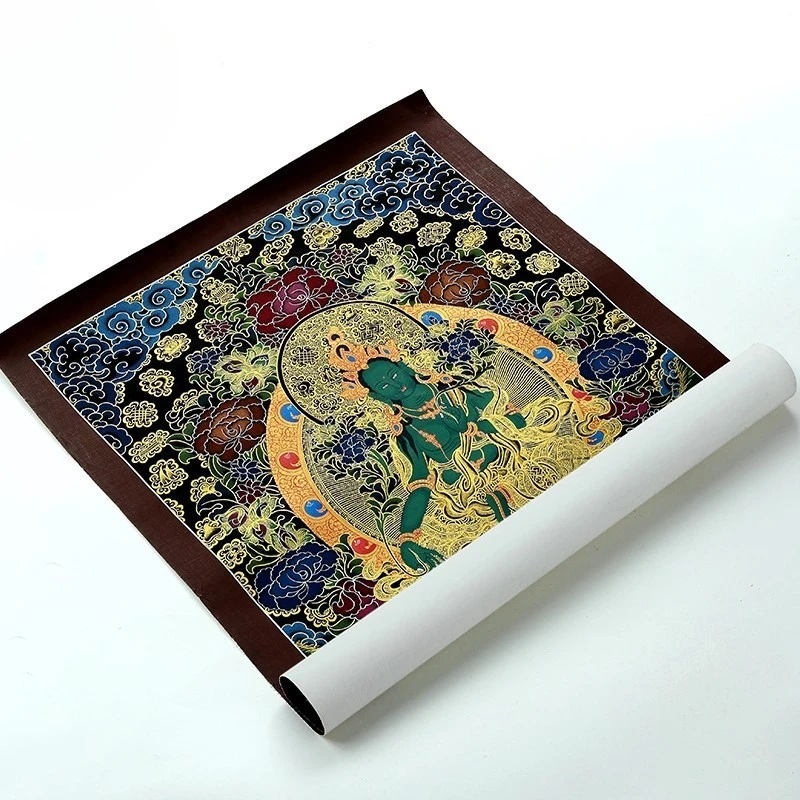 Hand painted thangka hanging paint painting green doro guanyin living room decorative painting