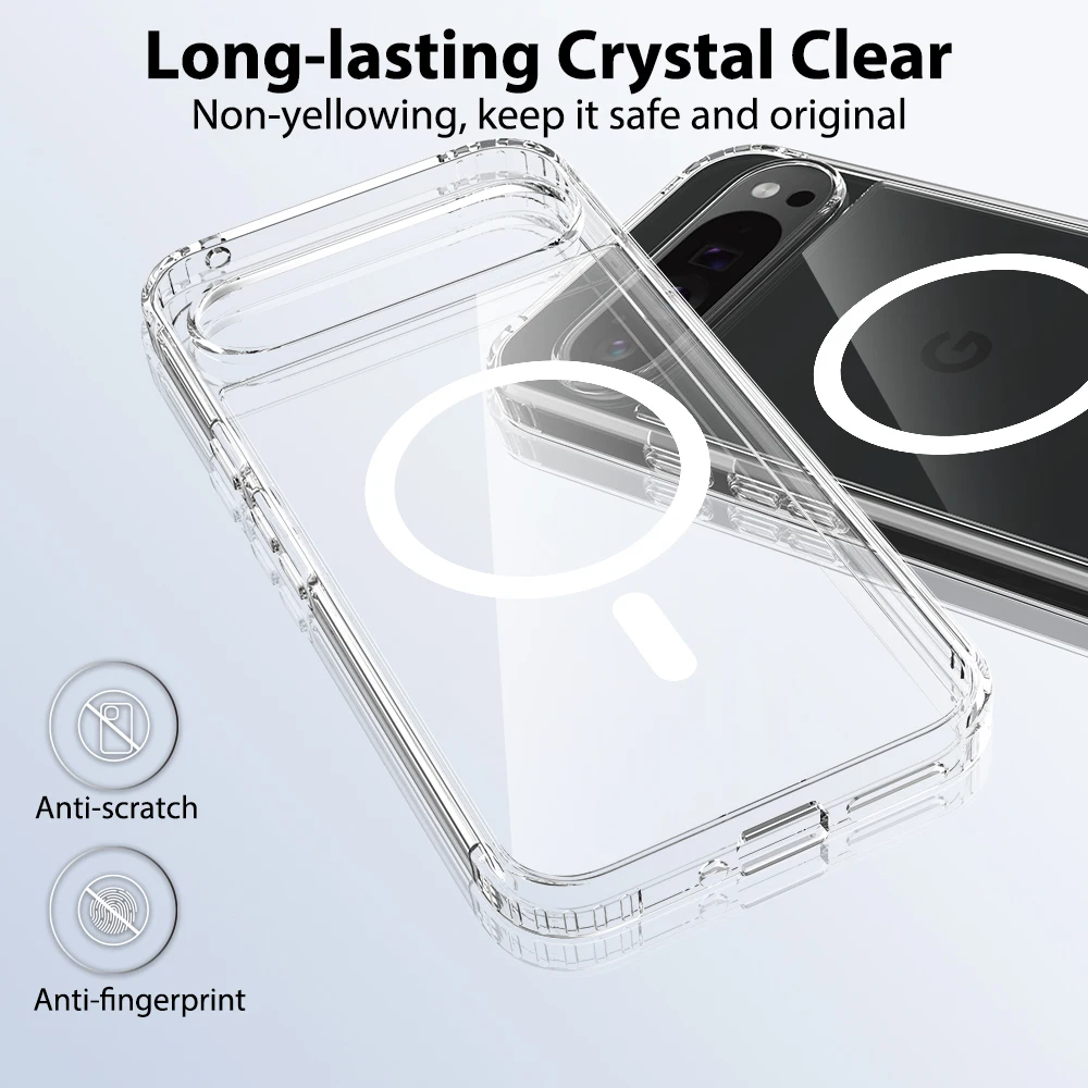 HD Transparent Strong Magnetic Wireless Charging Phone Case for Google Pixel 10 9Pro XL 9A TPU Clear Shockproof Protection Cover