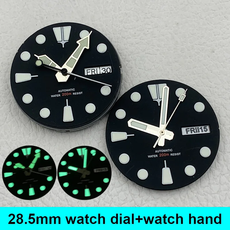 Green Luminous 28.5mm Watch Dial and Watch Hand Fits NH35 7S 4R Movement for SKX007 6105 SRPD Tuna Monster Turtle Watch Case