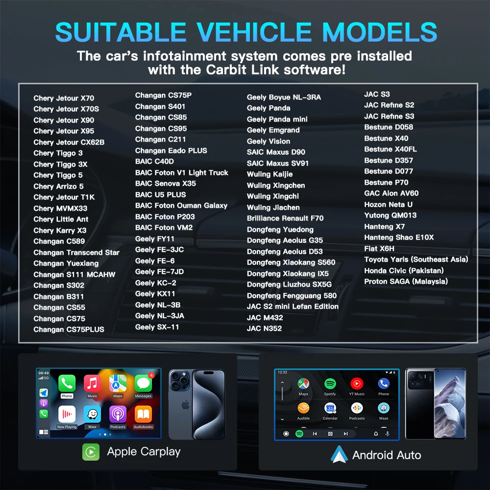 CARABC NUOVO collegamento Carbit Plug and Play per Apple Wireless CarPlay Android AUTO Box Navigazione per auto Interconnessione macchina per auto intelligente