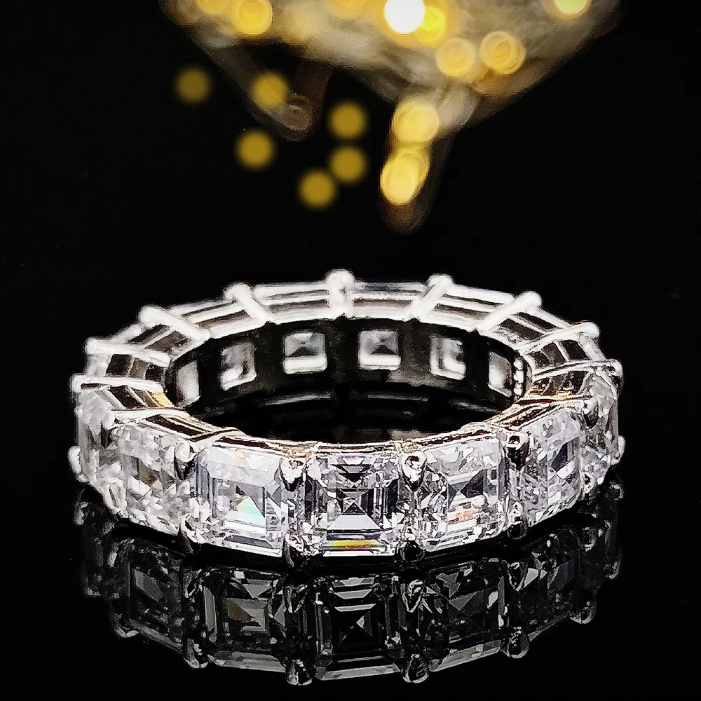 Classic Princess Cut AAAA Zircon Silver Color aesthetic Wedding Band Eternity Ring for Women Gift Finger Jewelry