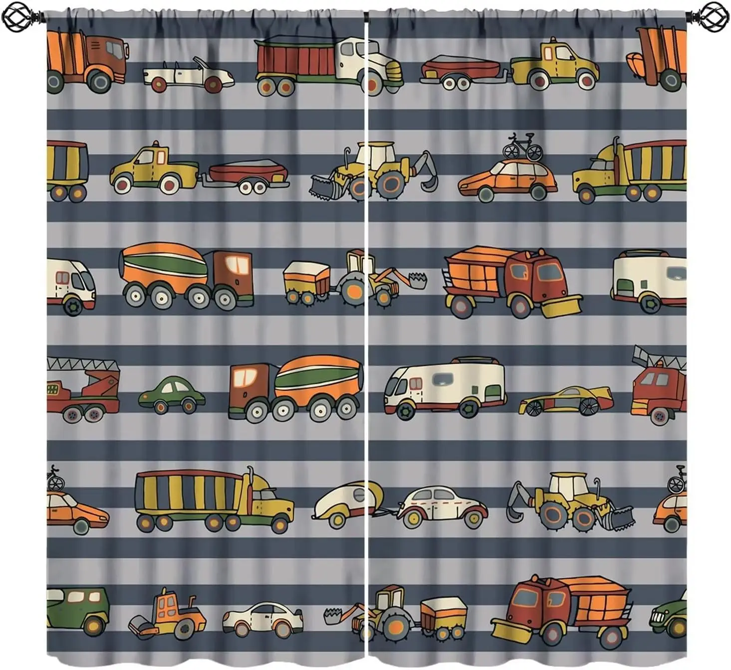 Kids Boys Construction Curtains,Cartoon Colorful Cars Bus Truck Taxi Traffic Pattern 2 Panel Rod Pocket Window Drapes Nursery