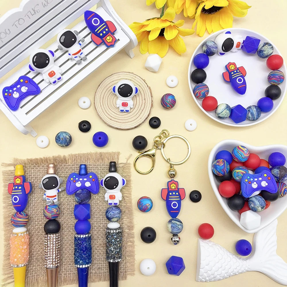 32/74-teiliges Silikonperlen-Set der Astronauten-Serie, ideal für DIY-Handarbeiten wie Schlüsselanhänger, Halsketten, Armbänder usw. – Detail 6