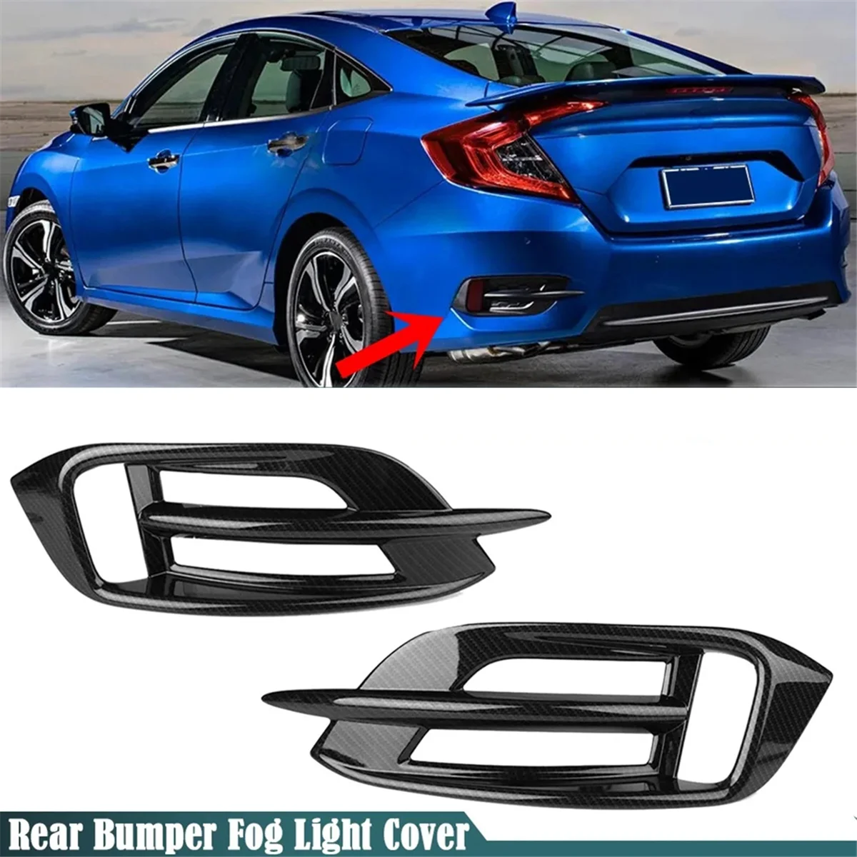 Carbon Fiber Look Car Rear Fog Light Grill Cover Trim for Honda Civic 10Th 2016 2017 2018 2019 Rear Fog Lamp