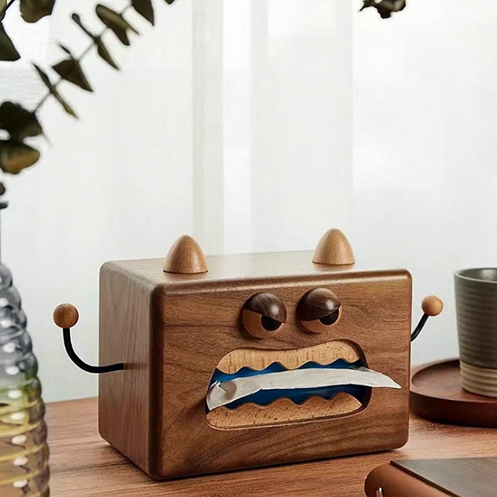

Деревянный орех, милый маленький монстр, коробка для салфеток, чехол, магнитный деревянный держатель для бумажных салфеток, чехол для хранения насоса