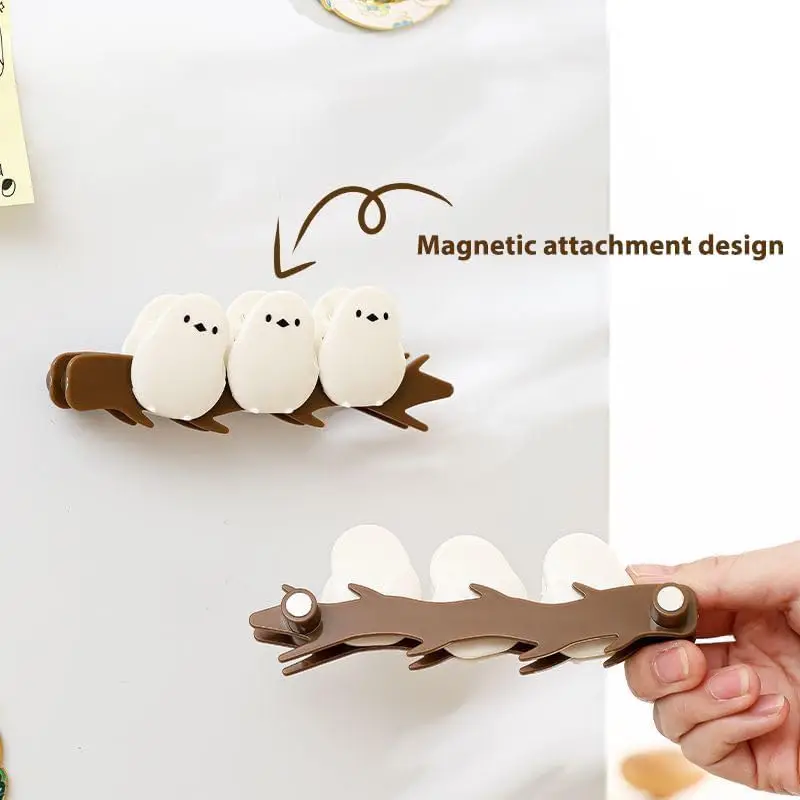 2 In 1 Cute Bird Magnetic Bag Clips, 3 Birds Branch Fridge Magnet for Kitchen Storage & Office Memo Gift