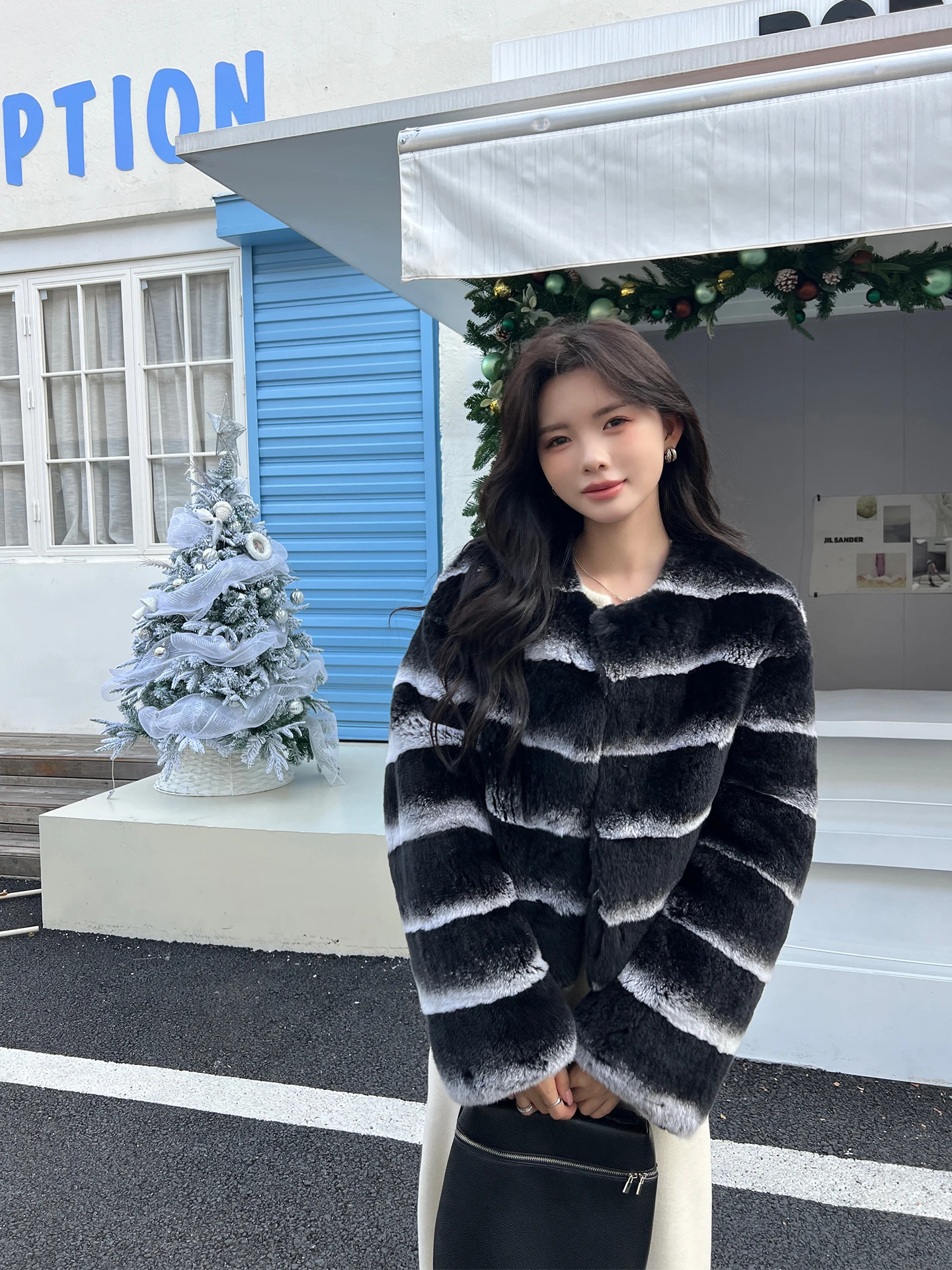 

Anna Home's Young Sle ort Coat Rabbit Fur Whole Skin Young Sle Korean Version Wave Design Long Sve Comfortable Warm