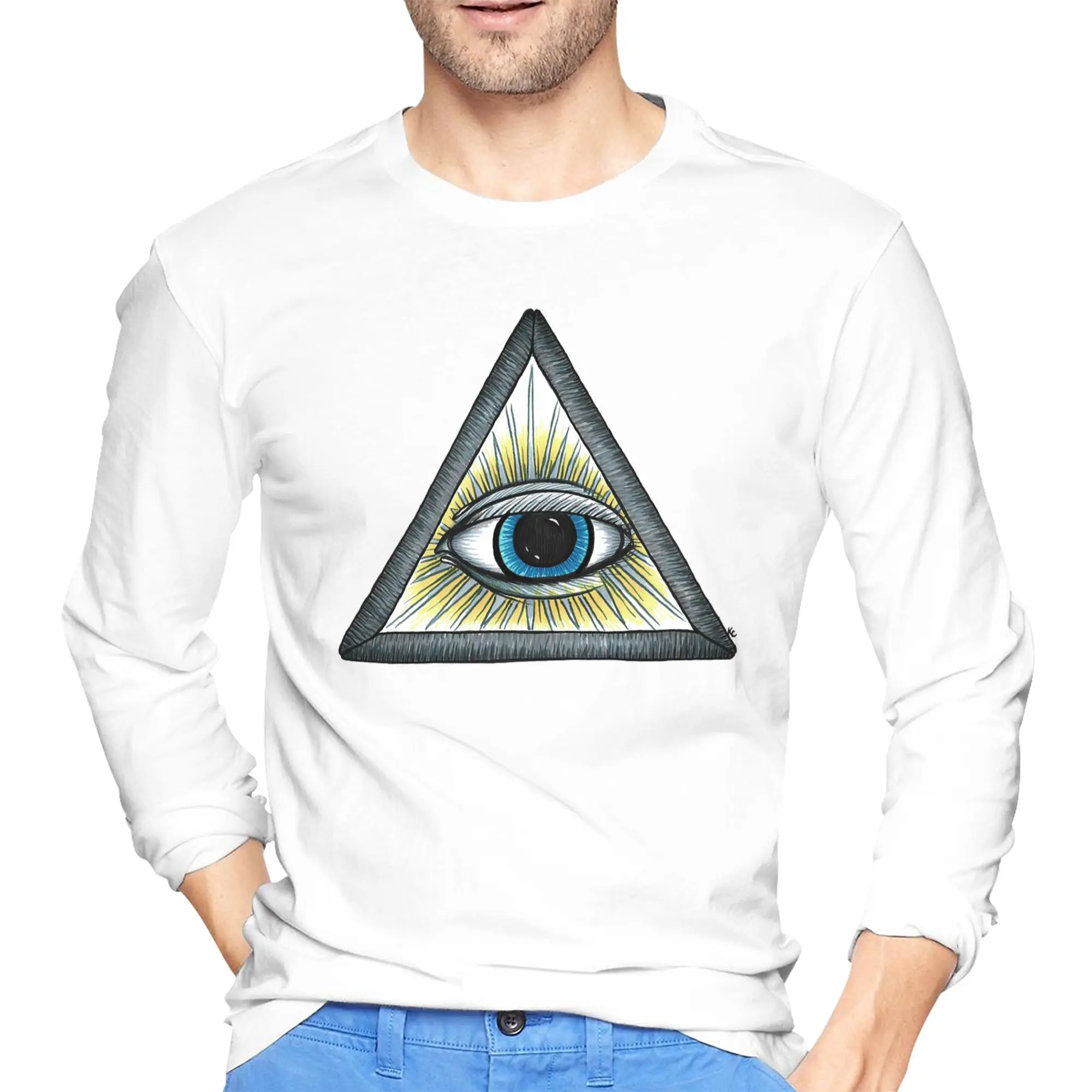 

Eye Illuminati Мужская футболка с длинными рукавами Повседневные футболки с круглым вырезом Весенние и осенние мужские топы