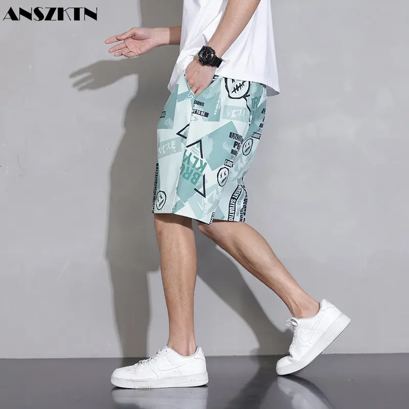 ANSZKTN Men Summer print style quick dry casual sports trend pants basketball shorts for men