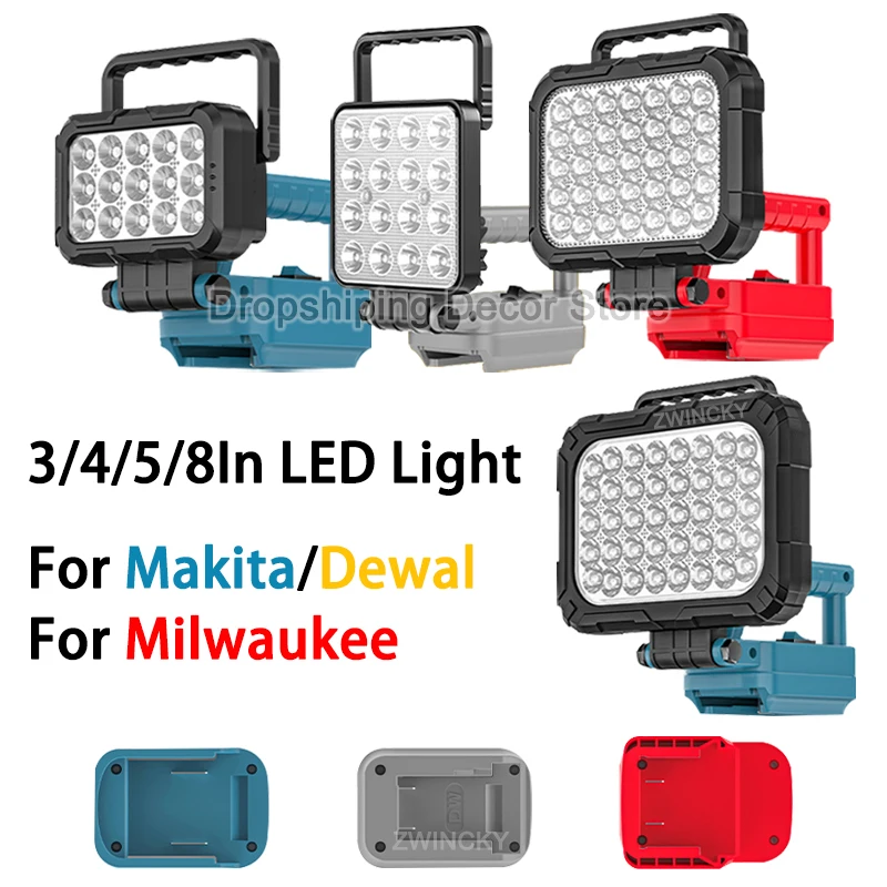 for Makita/Dewal/Milwaukee 18V Battery LED Work Lights Hand Lantern LED Flashlight Floodlight With Dual USB Port, Hook, Handle