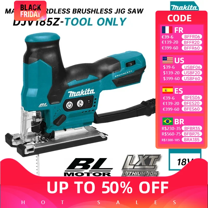 Makita DJV185Z Jig Saw Cordless Brushless Compact Barrel Handle Jig Saw Speed Adjustable Multi-Function Woodworking Power Tool