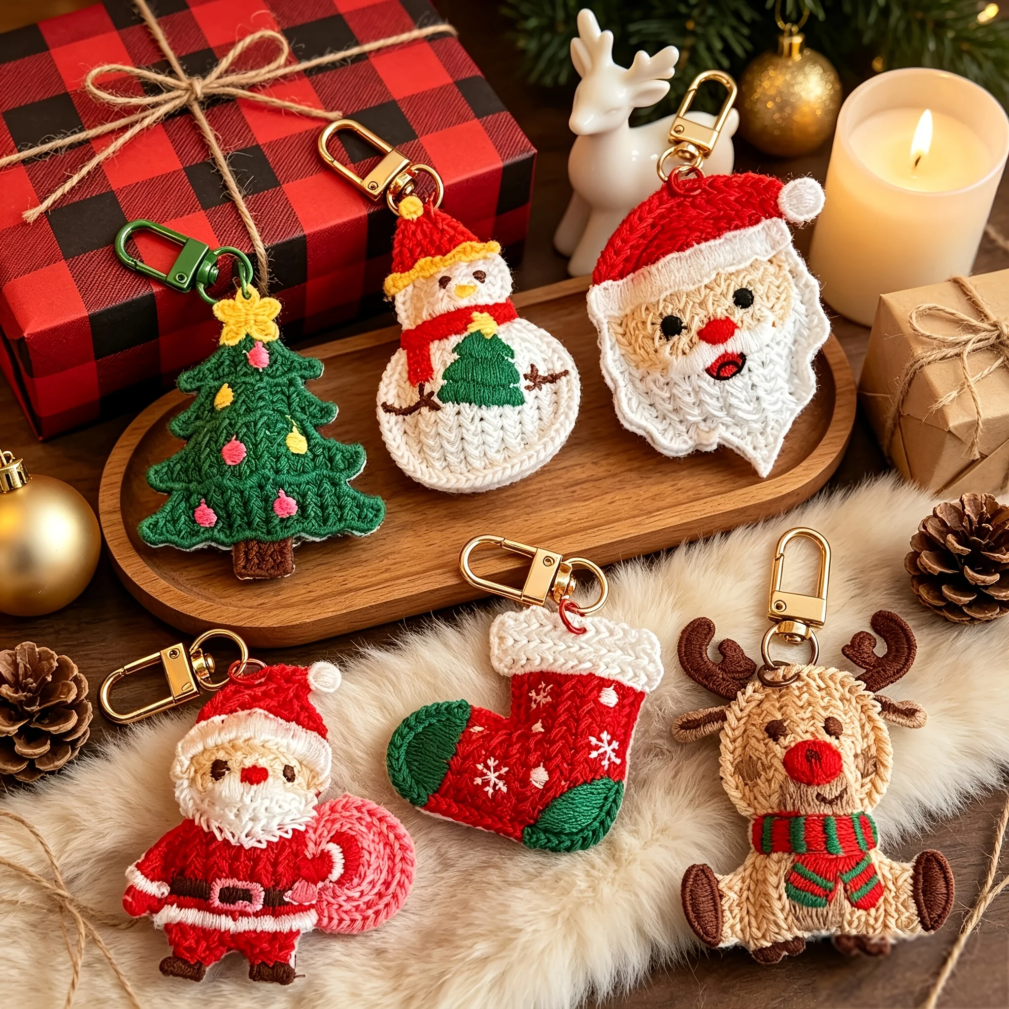 4pcs Christmas Keychain Set - Jingle Bell And Knit Design Bag Charms, Cute Stocking Stuffers for Women, Holiday Party Favors