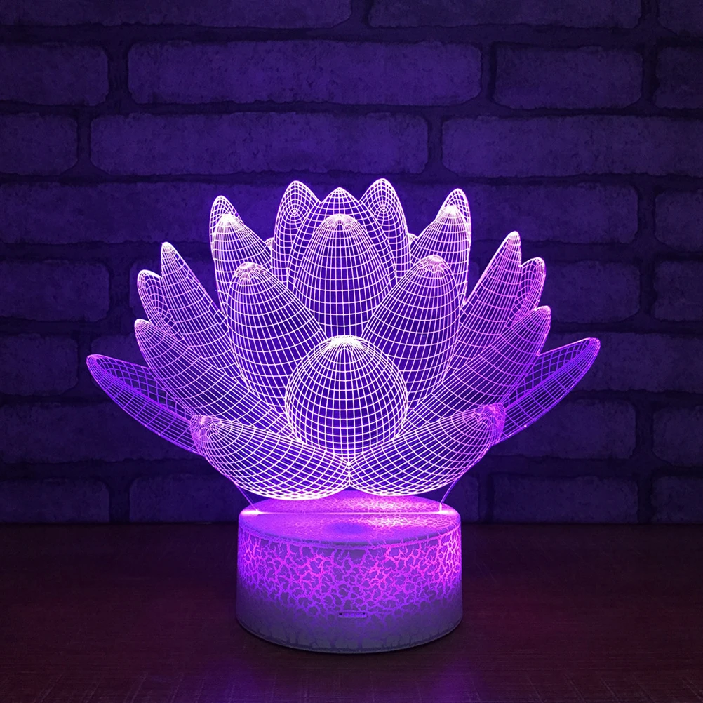 

3D Lotus Night Light Changing Touch Control AA Powered Home Decor Kids Room Office Gift Lamp LED